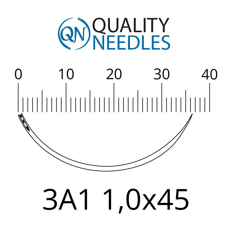 Голки хірургічні колючі, 3/8, пружинне вушко, розмір 1,0х45 мм, 10 шт.
